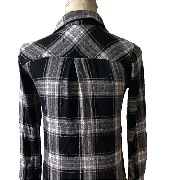 Rails Black Grey White Check Plaid Long Sleeve Button-Front Mini Dress Women XS - Picture 5 of 13